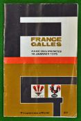 1975 France v Wales (Champions) Rugby Programme – played on 18th January 1975 at Parc des Princes,