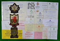 Collection of various International rugby itineraries, menus and invitations from the 1960s