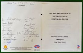 1992 New Zealand Rugby Centennial Signed Dinner Menu – held on 22nd April 1992 at Michael Fowler