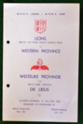 1962 British Lions v Western Province rugby programme – played at Newlands Cape Town on 14th