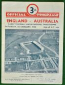 1948 England v Australia Rugby Programme: Played at Union Ground Twickenham 3rd January 1948