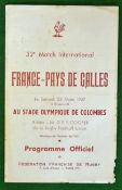 1957 France v Wales (Runners Up) Rugby Programme – played on 23rd March 1957 at Olympique de