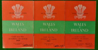 1950s Wales v France signed rugby programmes: from ’54 to ’58 – all signed to incl 26 signatures (G)