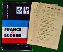 1961 France (Champions) v Scotland Rugby programme and 2x supplementary team sheets – played on