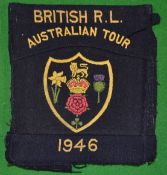 1946 British Rugby League Australian Tour Blazer Pocket Badge: embroidered crest c/w details top and