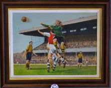Bert Williams (Wolverhampton and England) Original Football Oil Painting: Bert in full action Wolves