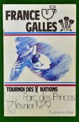 1979 France (Runners Up) v Wales (Championship and Triple Crown) Rugby Programme – played on 17