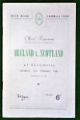 1954 Ireland v Scotland Rugby programme – played on 27th February at Ravenhill, light pocket fold