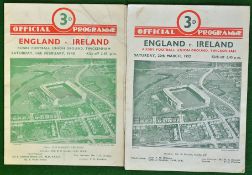 1948 & 1952 England v Ireland Rugby Programmes: Both played at Union Ground 14th February 1948 and