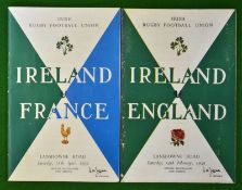 2x 1959 Ireland Rugby programmes (H) – to incl v England and v France with team changes –