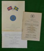 1949 Sweden v England Football Menu, Itinerary Match Tickets: Continental Tour Itinerary 1949