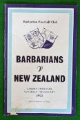1973 Barbarians v New Zealand Rugby Programme – played on 27th January 1973 at Cardiff Arms Park,