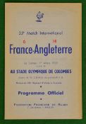 1958 France v England signed rugby programme – played at Olympique De Colombes on 01/03/58, with