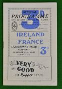 1949 Ireland v France Rugby Programme – played at Lansdowne Road on 29/01/49 minor pocket folds