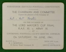 1941 Football Ticket for “The Lord Mayor’s Cup Final Football Match" Liverpool : R.A.F XI v Army XI,