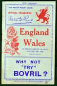 1936 Wales (Champions) v England rugby programme – played on 18th January at St Helens, Swansea,