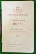 1933 Durham County Rugby Union Signed Dinner Menu – complimentary dinner to R F Oakes, signed by R F