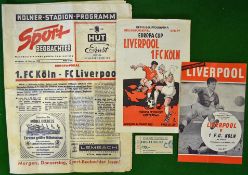 1965 European Cup Liverpool FC Football Programmes: To include Liverpool v 1 F.C. Koln at Anfield