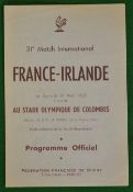 1958 France v Ireland signed rugby programme – played at Olympique De Colombes and signed by