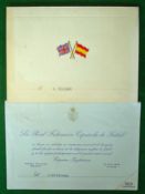 1955 Spain v England International Match Dinner Menu and Invite: Played in Spain after match