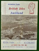 1959 British Lions v Auckland rugby programme – played on Sat 27th June at Eden Park – pocket