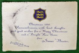 1930 scarce British Lions Christmas Greetings card – single card printed and inscribed “Christmas