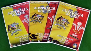 3x 2012 Australia v Wales rugby programmes to incl all 3 tests played on 9/06 at Suncrop Stadium