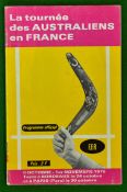 1976 France v Australia Rugby Programme – touring from the 6th October – 1st November 1976, at