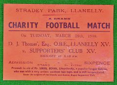 Scarce 1937 Llanelly Rugby Club match ticket – played at Strady Park on Tuesday 29th March at 5.15pm