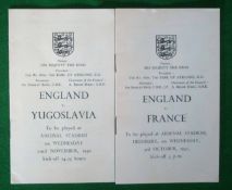 1950s England International Football Match Itineraries: Both played at Arsenal Highbury Stadium