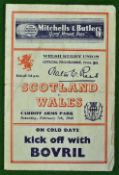 1948 Scotland v Wales Rugby programme – played on 7th February at Cardiff Arms Park, pocket fold and