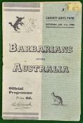 1948 Barbarians v Australia Rugby Programme: Played at Cardiff Arms Park 31st January 1948, centre