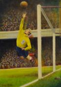 Bert Williams (Wolverhampton and England) Original Football Oil Painting: Bert in full action