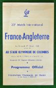 1958 France v England (Champions) Rugby Programme – played on 1st March 1958 at Olympique de