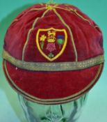 1948 Great Britain Rugby League Cap: v Australia Six panel red velvet and gold braid trim (missing
