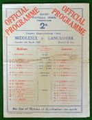 1929 Middlesex v Lancashire County Championship Final Rugby Programme – played on 9th March 1929