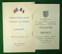 1951 England v France Football Menu &Itinerary: To consist of Menu held at The Dorchester Park