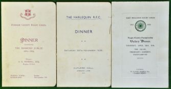 1930s Rugby Union Dinner Menus: To include East Midlands Rugby Union Victory Dinner 26th April 1934,