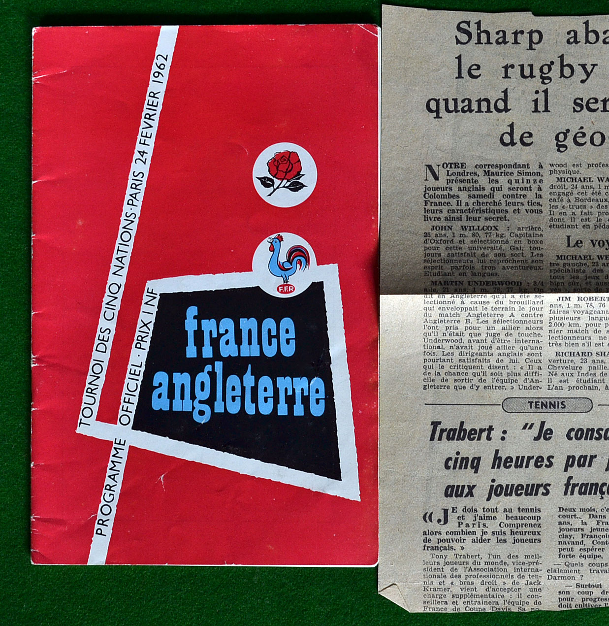 1962 France (Champions) v England Rugby programme – played on 24th February at Stade Colombes, no