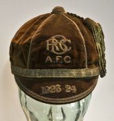 BRC AFC Football cap 1923-24 – brown cap with gold braid trim and tassel, no recipients name,