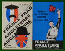 1972 and ‘74 France v England Rugby Programmes-one signed : played at Colombes, 26th February 1972