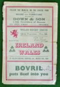 1949 Ireland (Champions) v Wales Rugby programme – played on 12th March at St Helens, Swansea, usual