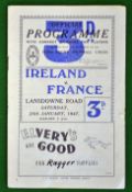 1947 Ireland v France Rugby programme – played on 25th January at Lansdowne, some minor nicks,