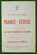 1959 France v Scotland Rugby Programme – played on 10th January 1959 at Olympique de Colombes, a
