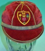1948 Great Britain Rugby League Cap: v Australia Six panel red velvet and gold braid trim (missing