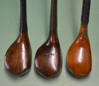 3 x Scare neck woods – to include 2 x brassies including a dark stained persimmon brassie stamped