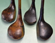 4 x Assorted woods - to include a left hand “the Gamage", London small head left hand brassie, a