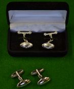 Pair of Solid Silver Rugby Ball Cuff links – silver hallmarked and stamped 925 complete with box, VG