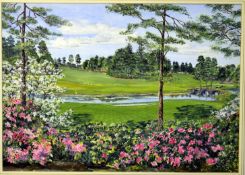Waugh, Bill. “12TH HOLE AND GREEN NATIONAL AUGUSTA" watercolour c1993 signed by Bill Waugh – mf&