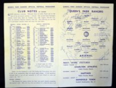 Autographed Queen’s Park Rangers Football Programme: v Arsenal 7th August 1965 (Public Practice